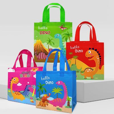 Wrapables Non-Woven Reusable Gift Bags with Handles for Parties, Birthdays, Favors and Treats (8 pcs), Dinosaurs Image 1