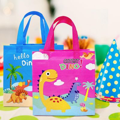 Wrapables Non-Woven Reusable Gift Bags with Handles for Parties, Birthdays, Favors and Treats (8 pcs), Dinosaurs Image 2