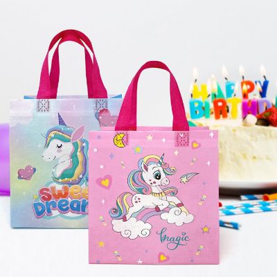 Wrapables Non-Woven Reusable Gift Bags with Handles for Parties, Birthdays, Favors and Treats (8 pcs), Unicorns Image 2