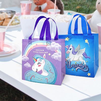 Wrapables Non-Woven Reusable Gift Bags with Handles for Parties, Birthdays, Favors and Treats (8 pcs), Unicorns Image 3