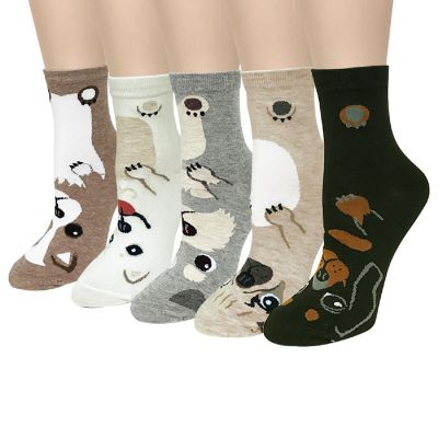 Wrapables Novelty Animal Print Crew Socks (Set of 5), Adorable Puppy Face Image 1