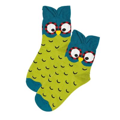 Wrapables Novelty Animal Print Crew Socks (Set of 5), Colorful Owl Image 3