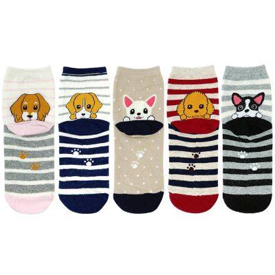 Wrapables Novelty Animal Print Crew Socks (Set of 5), Lovable Puppies Image 1