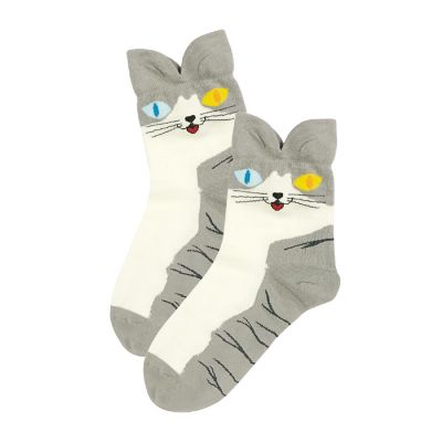 Wrapables Novelty Animal Print Crew Socks (Set of 5), Oh My Kitty Image 3