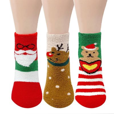Wrapables Novelty Winter Warm Christmas Fuzzy Slipper Socks for Women (Set of 3), Reindeer Image 1