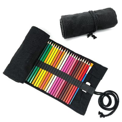 Wrapables Pencil Roll Organizer, Colored Pencil Wrap Pouch (72 slots), Black Image 1