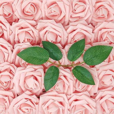 Wrapables Pink Artificial Flowers, 50 Real Touch Latex Roses Image 1