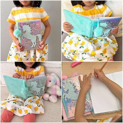 Wrapables Plush Journal, A5 Lined Notebook Diary, Sparkling Unicorn Image 3