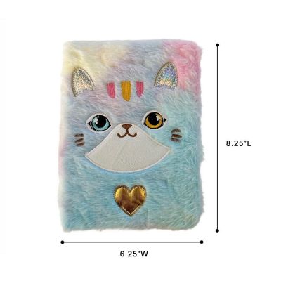 Wrapables Plush Journal, A5 Lined Notebook Diary, Tie-Dye Cat Image 1