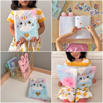 Wrapables Plush Journal, A5 Lined Notebook Diary, Tie-Dye Cat Image 3