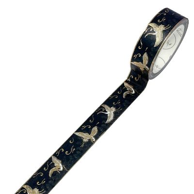 Wrapables Poetic Picturesque 15mm x 5M Gold Foil Washi Masking Tape, Cranes in Black Image 1
