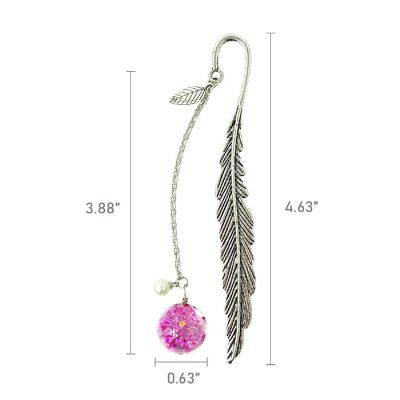 Wrapables Purple & Pink Metal Leaf Bookmark with Charm (Set of 2) Image 3