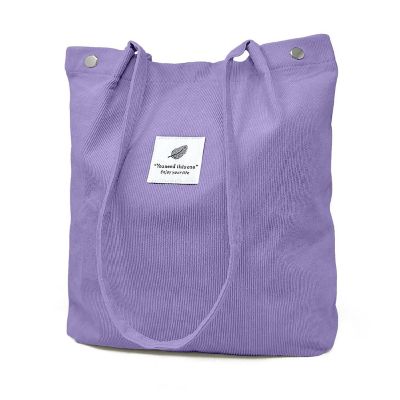 Wrapables Purple Corduroy Tote Bag, Casual Everyday Shoulder Handbag Image 1