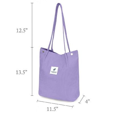 Wrapables Purple Corduroy Tote Bag, Casual Everyday Shoulder Handbag Image 1
