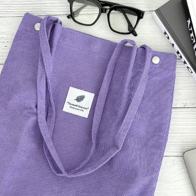Wrapables Purple Corduroy Tote Bag, Casual Everyday Shoulder Handbag Image 3