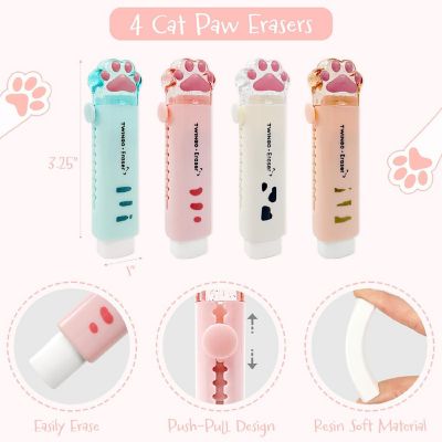 Wrapables Push-Pull Retractable Cat Paw Erasers, (Set of 4), Pastel Image 1