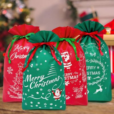 Wrapables Red & Green Christmas Holiday Drawstring Gift Bags (Set of 8) Image 2