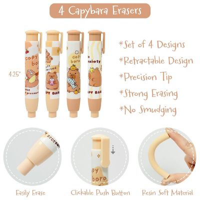 Wrapables Retractable Capybara Erasers, Clickable Push Button, Stationery Office Supplies (Set of 4) Image 1
