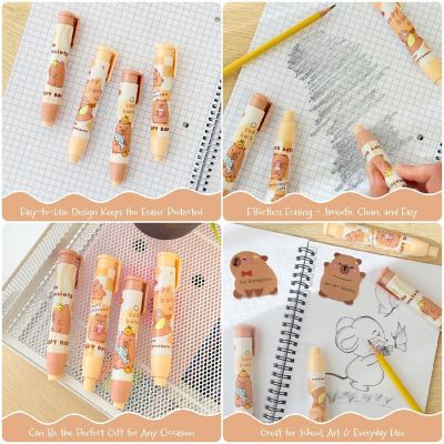 Wrapables Retractable Capybara Erasers, Clickable Push Button, Stationery Office Supplies (Set of 4) Image 2