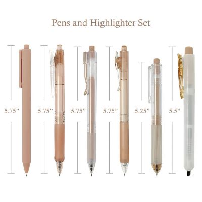 Wrapables Retractable Rollerball Pens and Highlighter Set, 0.5mm Black Gel Ink Pens (Set of 6), Brown Image 1