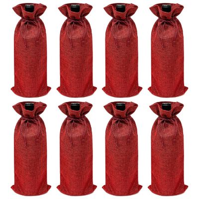 Wrapables Reusable Burlap Wine Bags, Rustic Gift Bags with Drawstring (Set of 8), Burgundy Image 1