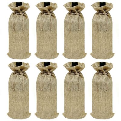 Wrapables Reusable Burlap Wine Bags, Rustic Gift Bags with Drawstring (Set of 8), Natural Image 1