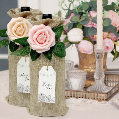 Wrapables Reusable Burlap Wine Bags, Rustic Gift Bags with Drawstring (Set of 8), Natural Image 2