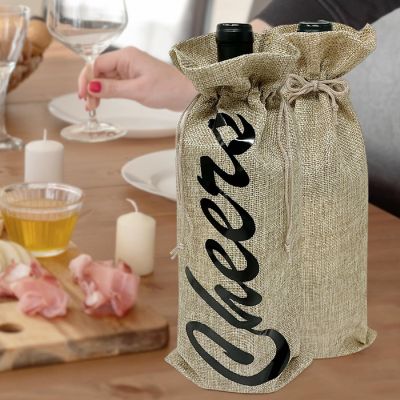 Wrapables Reusable Burlap Wine Bags, Rustic Gift Bags with Drawstring (Set of 8), Natural Image 3