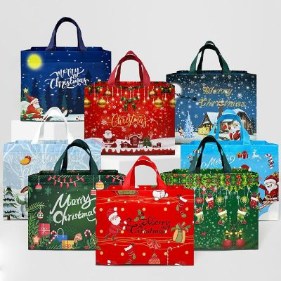 Wrapables Reusable Holiday Christmas Gift Bags with Handles for Gift Wrap, Parties, Favors and Treats (Set of 8), Blue Night Image 1