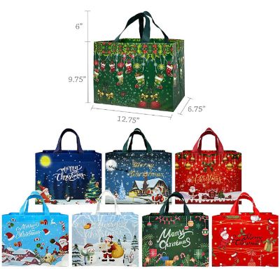 Wrapables Reusable Holiday Christmas Gift Bags with Handles for Gift Wrap, Parties, Favors and Treats (Set of 8), Blue Night Image 1