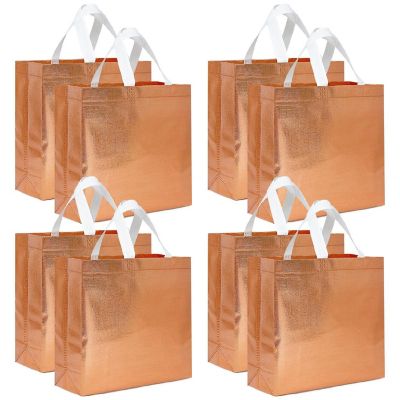 Wrapables Rose Gold1 Glossy Non-Woven Reusable Gift Bags with Handles (Set of 8) Image 1