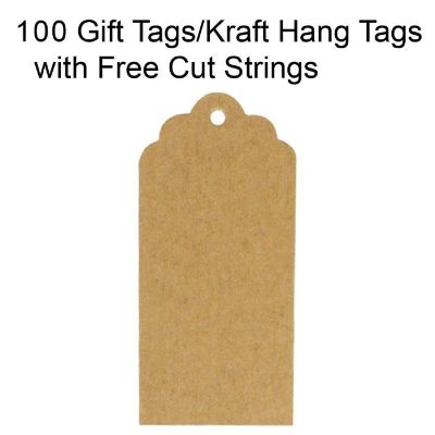 Wrapables Scalloped Gift Tags/Kraft Hang Tags with Free Cut Strings, (100pcs) Image 1