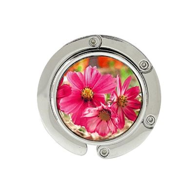 Wrapables Scenic Purse Hook Hanger, Foldable Handbag Table Hanger, Pink Daisies Image 1
