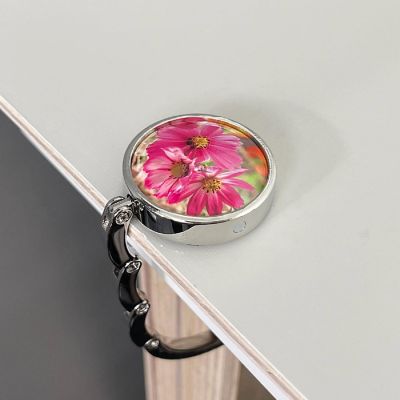 Wrapables Scenic Purse Hook Hanger, Foldable Handbag Table Hanger, Pink Daisies Image 2