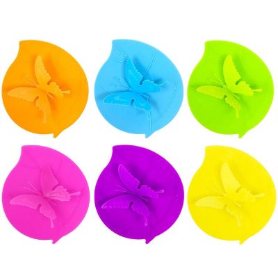 Wrapables Silicone Cup Lids, Anti-Dust Leak-Proof Coffee Mug Covers (Set of 6), Butterflies Image 1