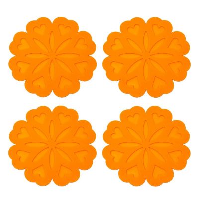 Wrapables Silicone Pot Holders, Multi-use Durable Flexible Non-Slip Insulated Silicone Trivet (Set of 4), Orange Hearts Image 1