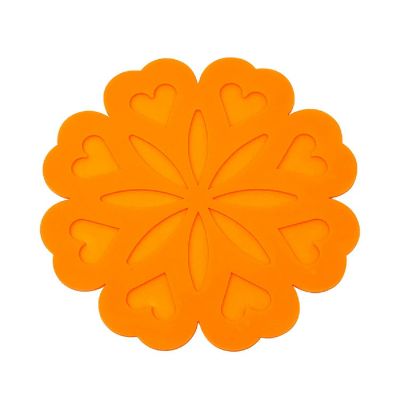 Wrapables Silicone Pot Holders, Multi-use Durable Flexible Non-Slip Insulated Silicone Trivet (Set of 4), Orange Hearts Image 1