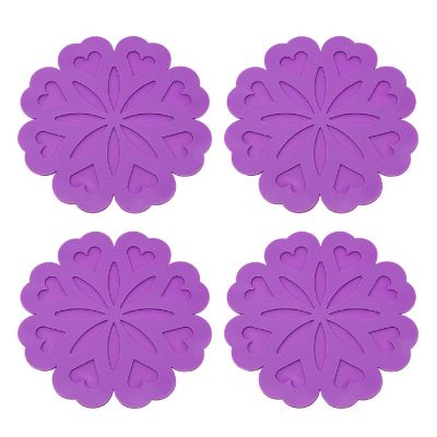 Wrapables Silicone Pot Holders, Multi-use Durable Flexible Non-Slip Insulated Silicone Trivet (Set of 4), Purple Hearts Image 1