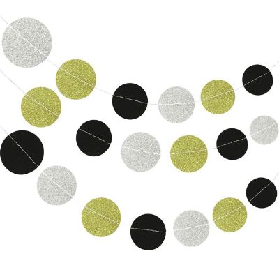 Wrapables Silver Glitter, Gold Glitter, Black Circle Dot Paper Garland Hanging D&#233;cor, 26Ft, Set of 2 Image 1