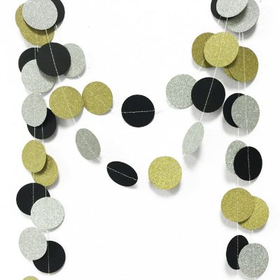 Wrapables Silver Glitter, Gold Glitter, Black Circle Dot Paper Garland Hanging D&#233;cor, 26Ft, Set of 2 Image 2
