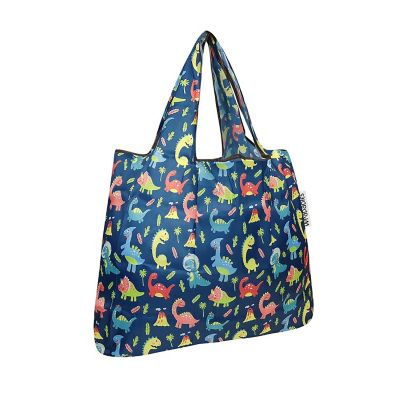 Wrapables Small Foldable Tote Nylon Reusable Grocery Bags, Dinosaurs Image 1