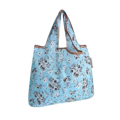 Wrapables Small Foldable Tote Nylon Reusable Grocery Bags, Gray Floral Image 1