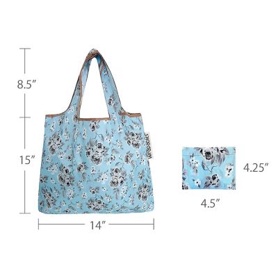 Wrapables Small Foldable Tote Nylon Reusable Grocery Bags, Gray Floral Image 2