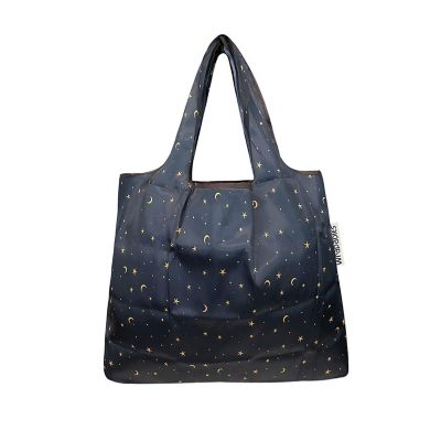 Wrapables Small Foldable Tote Nylon Reusable Grocery Bags, Moon & Stars Image 1
