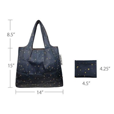 Wrapables Small Foldable Tote Nylon Reusable Grocery Bags, Moon & Stars Image 2
