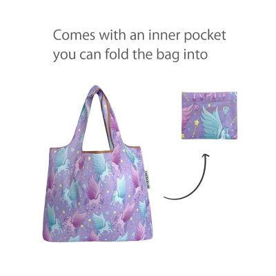 Wrapables Small Foldable Tote Nylon Reusable Grocery Bags, Pegasus Image 3