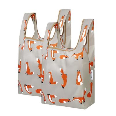 Wrapables Small JoliBag Nylon Reusable Grocery Bag, 2 Pack, Foxes 1 Image 1