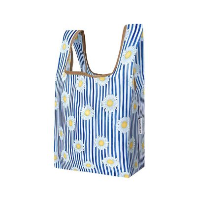 Wrapables Small JoliBag Nylon Reusable Grocery Bag, Daisies & Stripes Image 1
