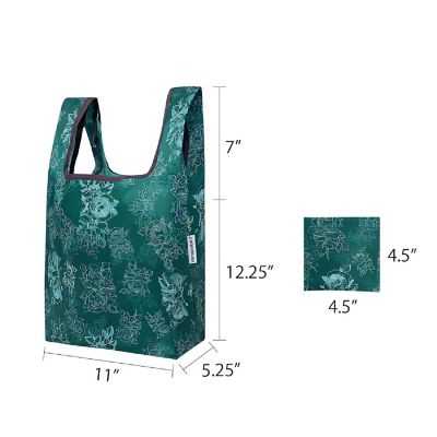 Wrapables Small JoliBag Nylon Reusable Grocery Bag, Green Rose Image 1