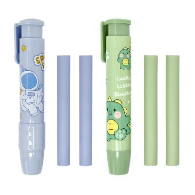 Wrapables Spaceman &amp; Dinosaur Clickable Push Button Erasers, Retractable Erasers with Refills (Set of 2) Image 1